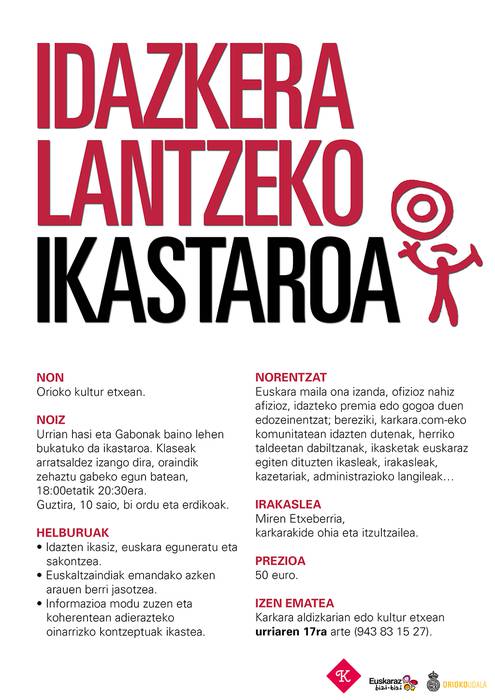 Kartelak: Idazkera lantzeko ikastaroa kultur etxea