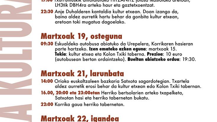 Kartelak: Korrika kulturalaren programa