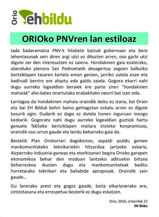 ORIOko PNVren lan estiloaz