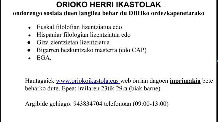 DBHko ORDEZKAPENAK EGITEKO DEIALDIA